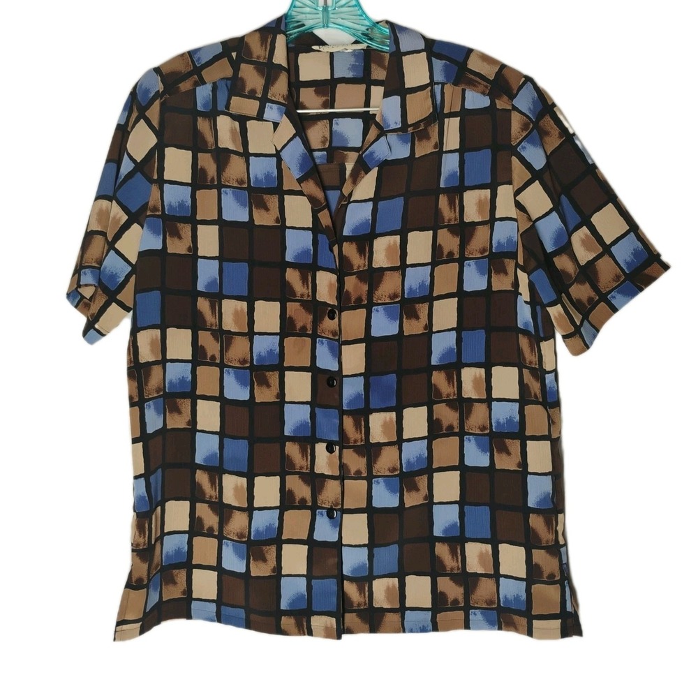 DonnKenny Classics Womens XL Button Up Dress Shirt Blouse Color Block
